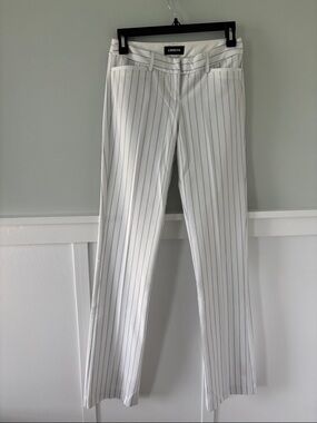 Express White Pinstripe Trousers with Navy Stripes- Barely Boot Columnist 00L